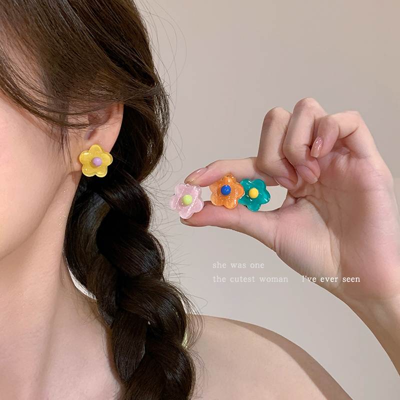 彩色花朵耳夹女无耳洞耳饰