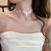 人造珍珠蝴蝶项链女2026新款 洋气串珠锁骨链轻奢颈链甜美首饰 时尚