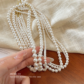 配饰灰色高级锁骨链 打底衫 仿白珍珠项链女春夏毛衣链2025新款 爆款