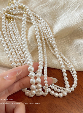 仿白珍珠项链女春夏毛衣链2026新款爆款打底衫配饰灰色高级锁骨链