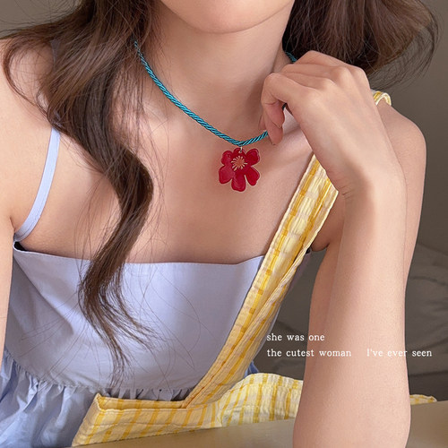 多巴胺彩色花朵吊坠项链女新款