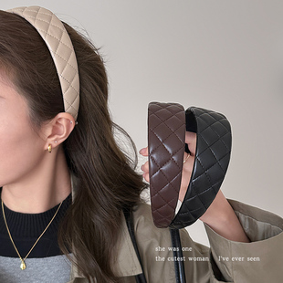 百搭宽边头箍秋冬头饰外戴发卡 时尚 钟楚曦同款 菱格高颅顶发箍女款