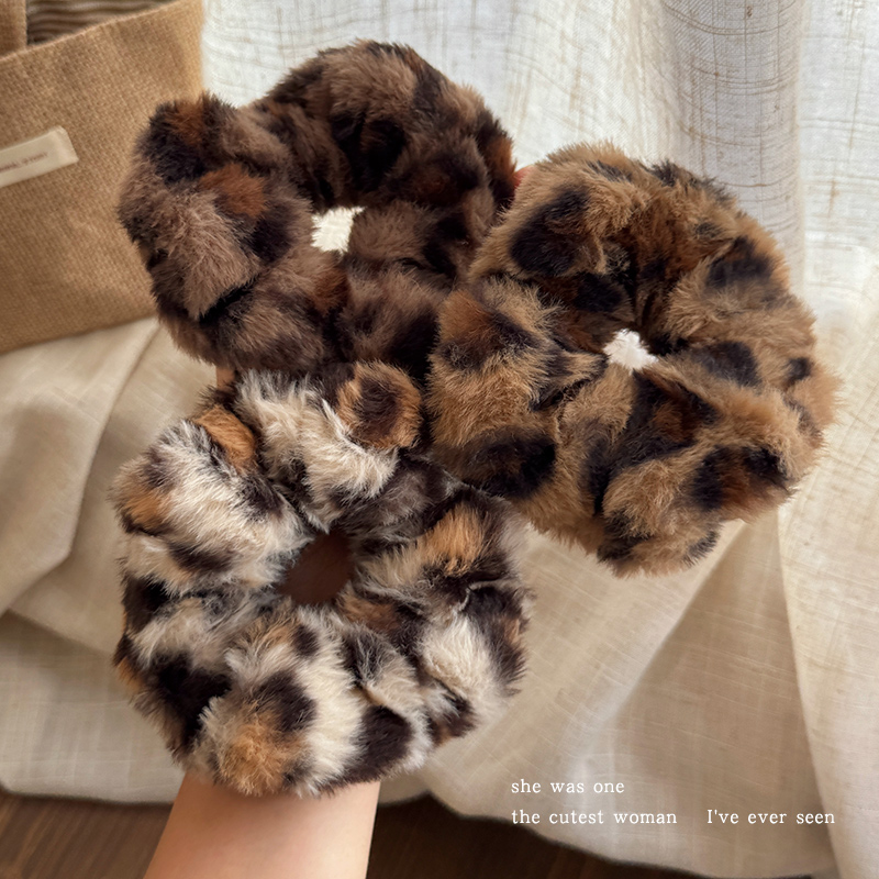 秋冬毛绒豹纹大肠发圈女橡皮筋