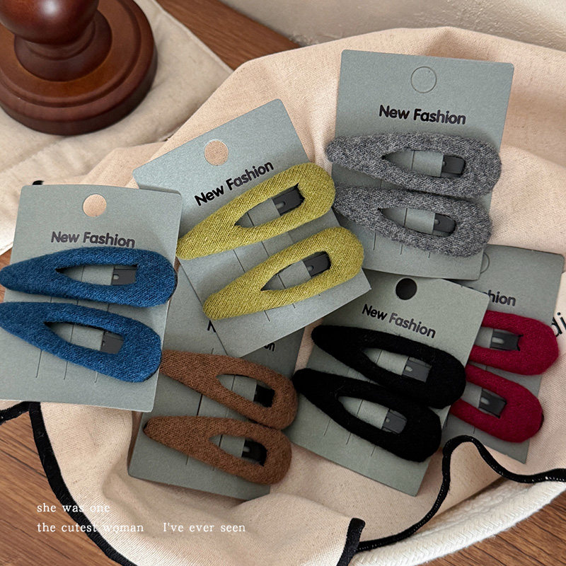 秋冬毛呢针织水滴发夹女bb边夹