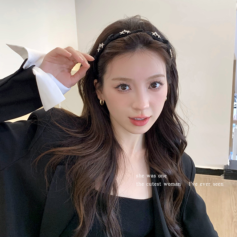 黑色珍珠褶皱发箍女2023新款夏款高颅顶洗脸压发卡高级感头箍发饰