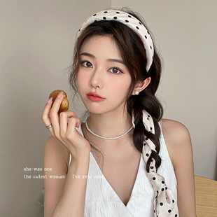 波点蝴蝶结飘带发箍女款 洗脸压发头箍高颅顶发捆丝带头饰 2025新款