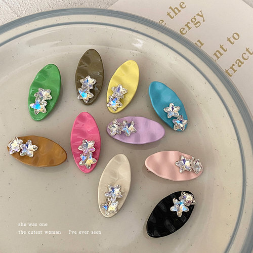 多巴胺彩色水钻星星椭圆刘海发夹