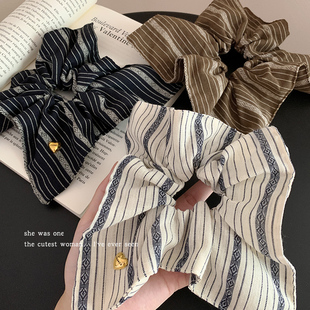 复古条纹方型大肠发圈女高级感扎发绳皮筋高马尾头绳头花头饰发饰