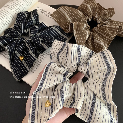 复古条纹方型大肠发圈女高级感