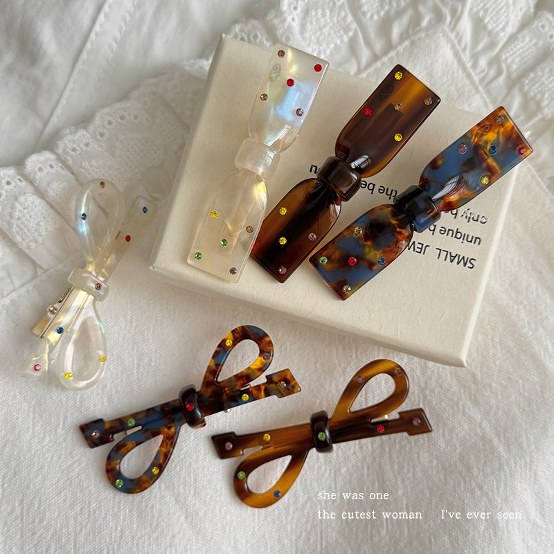 韩系简约彩钻蝴蝶结醋酸发夹女