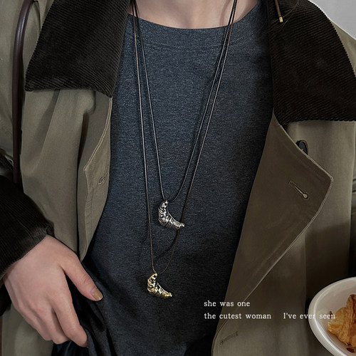 韩系极简牛角包项链女高级感