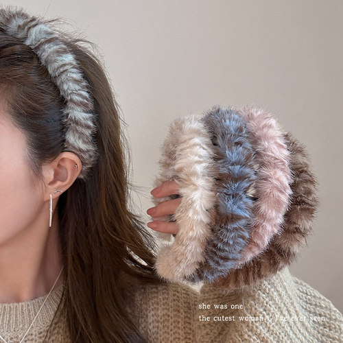 毛绒豹纹带齿发箍秋冬高级感头饰