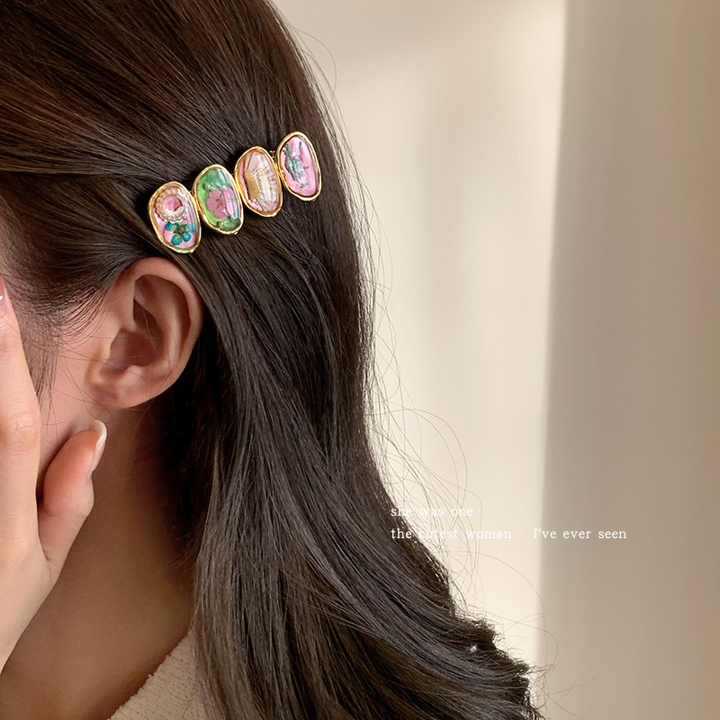 2025年新款干花滴油刘海发夹女高端侧边一字发卡鸭嘴夹子头饰秋季,饰品/流行首饰/时尚饰品新,发饰,淘宝优惠券,粉丝福利购,淘宝优惠卷