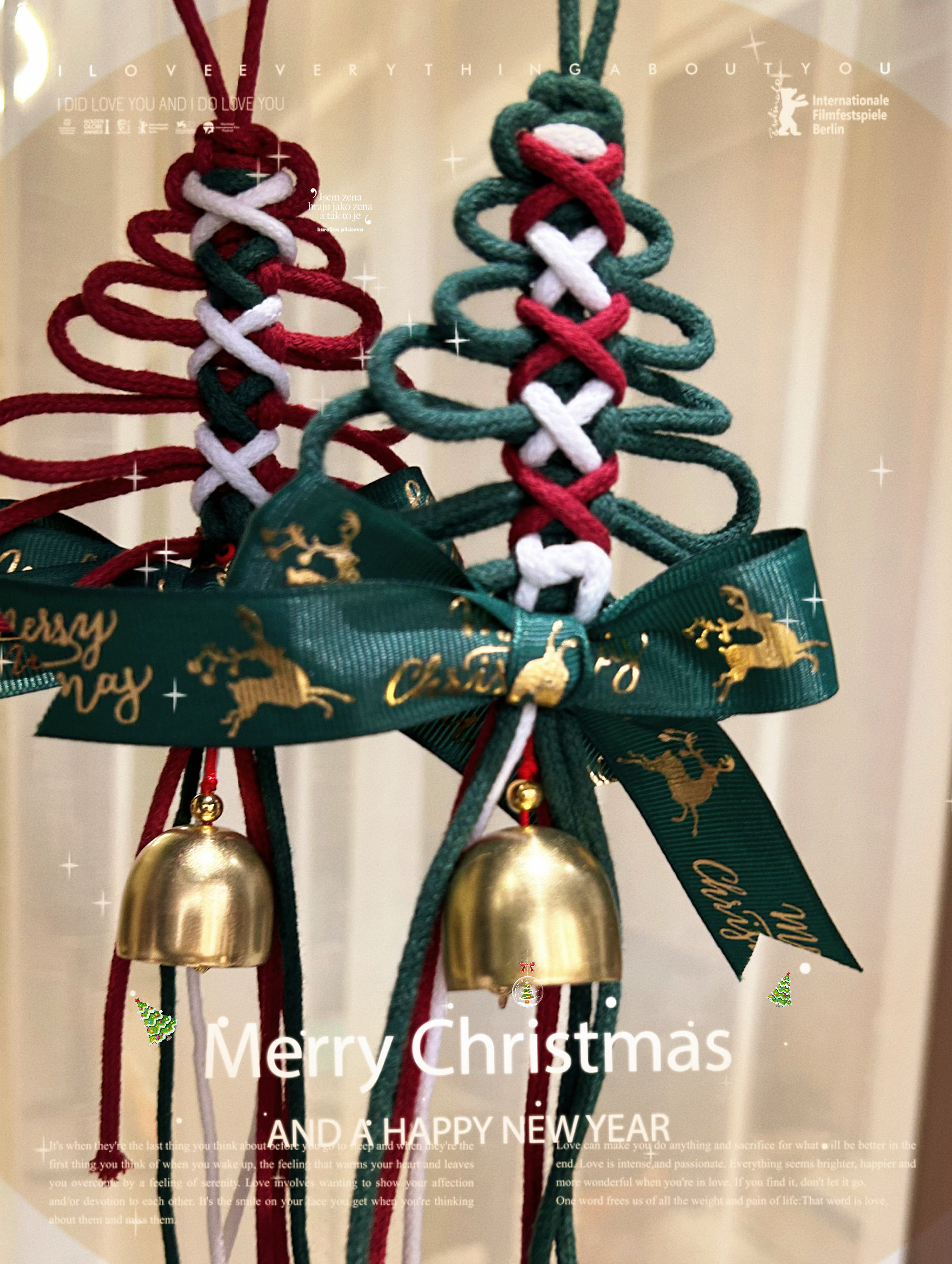 新年车挂手工编织汽车挂件diy材料包车内装饰品车载节日氛围道具