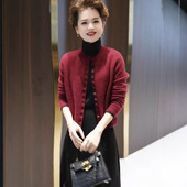 时尚 简约新款 气质外套彩扣多巴胺针织长袖 2024秋冬季 开衫 毛衣女