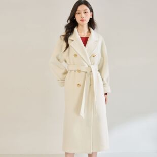 25秋冬新气质高级感长毛苏丽羊毛白色毛呢外套中长款 大衣女22673