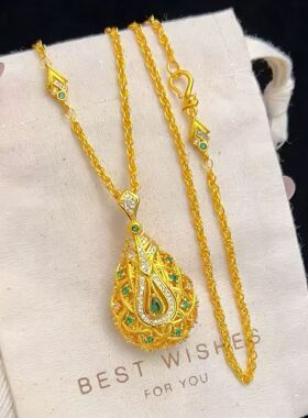 金店同款沙金饰品唐宫文化镂空绿钻琵琶乐宴项链女小众轻奢毛衣链
