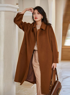 2025冬新简约帅气关门领一粒扣宽松顺滑羊毛中长款大衣女13566