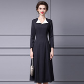 A版 星译秋连衣裙女高级感25洋气撞色大翻领收腰显瘦长袖 长款 裙子