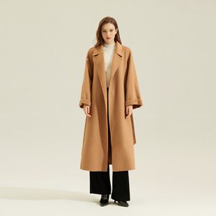 安可拉红新品羊绒大衣双面呢外套长款绵羊毛西装领气质毛呢女装25