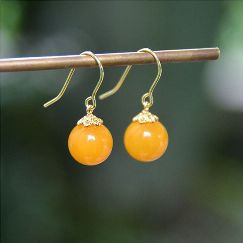 杏露蜜蜡耳钩玉石耳环耳坠女国风耳饰琥珀复古小众黄色耳夹,饰品/流行首饰/时尚饰品新,耳钉,淘宝优惠券,粉丝福利购,淘宝优惠卷