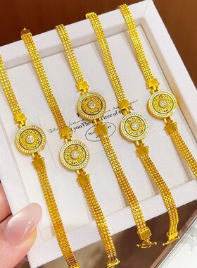 金店同款古法沙金点钻旋转八宝罗盘表带手链女新中式轻奢手环饰品