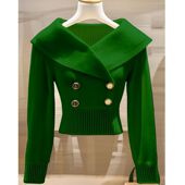 小众不撞款 韩系高端收腰上衣 爆款 针织衫 大翻领毛衣外套女2024秋季