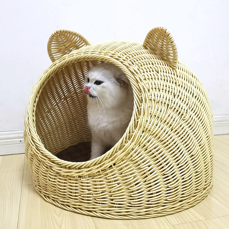 猫窝四季通用半封闭式手工仿藤编宠物窝可水洗猫咪夏季凉窝狗窝