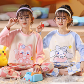 儿童长款 卡通小女孩纯棉薄款 长袖 2024女童睡衣秋款 家居服男童套装