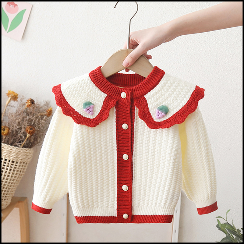 女童毛衣开衫翻领针织衫外套春秋款韩版洋气时髦休闲儿童宝宝毛衣