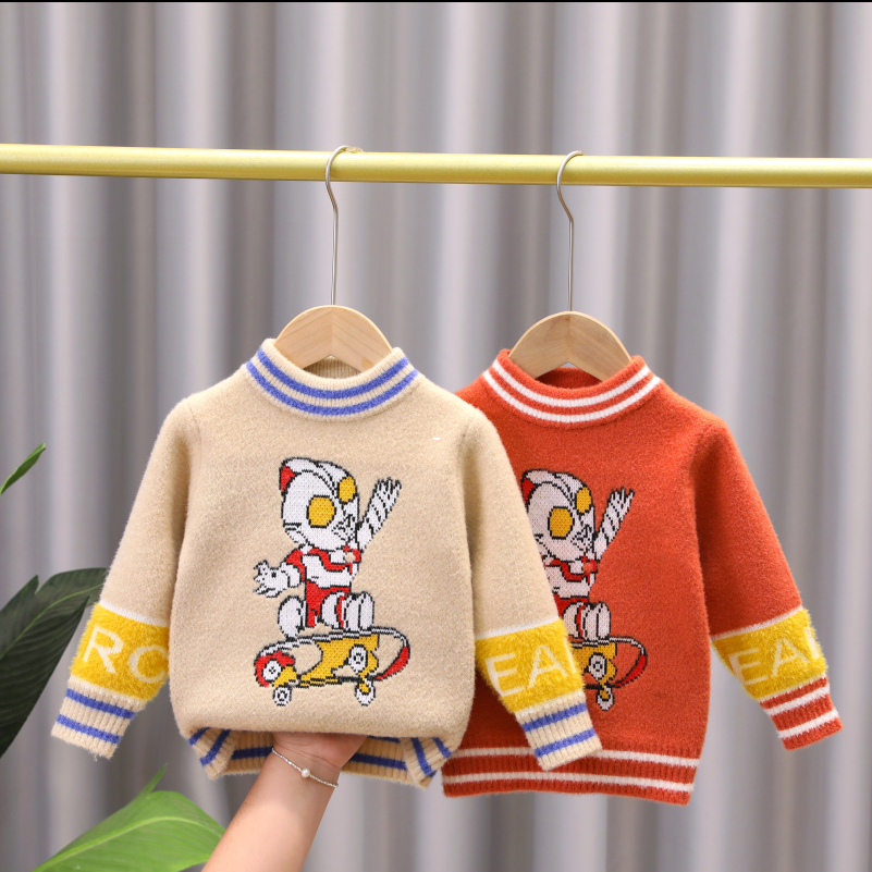 男童毛衣加厚儿童套头针织衫冬装宝宝水貂绒外套小童保暖上衣童装