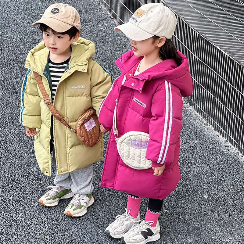 反季特价秋冬儿童羽绒棉服中长款过膝男女中大童连帽加厚外套棉袄