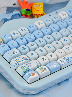 海绵宝宝键帽PBT五面热升华MOA高度蓝色风格适用68 75 87 98 104