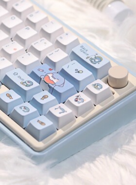 热血鲨鱼原厂高度机械键盘键帽PBT可爱奶蓝色68 75 87 98 104 108