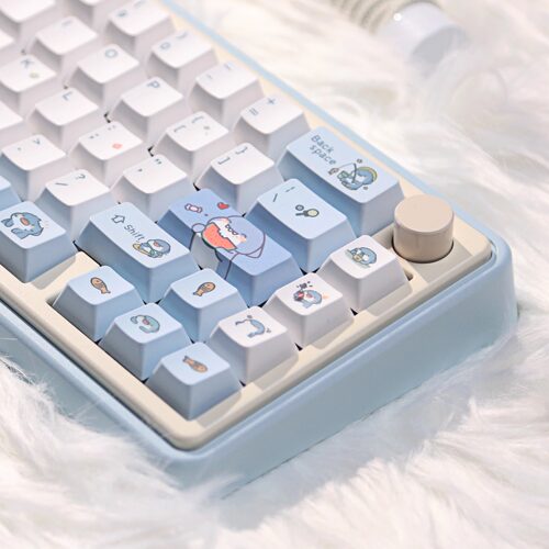 热血鲨鱼原厂高度机械键盘键帽PBT可爱奶蓝色68 75 87 98 104 108