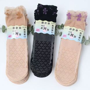 薄款 棉底防滑中筒丝袜月子袜夏季 袜防勾丝不勒腿 花边松口袜