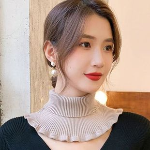 围巾女秋冬保暖护颈椎围脖针织高领装饰毛衣假领子高档毛线脖套女