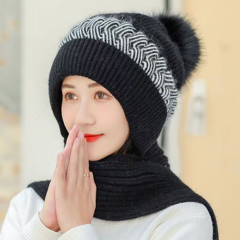帽子围巾围脖一体女秋冬韩版毛线针织帽连体百搭甜美加厚保暖潮
