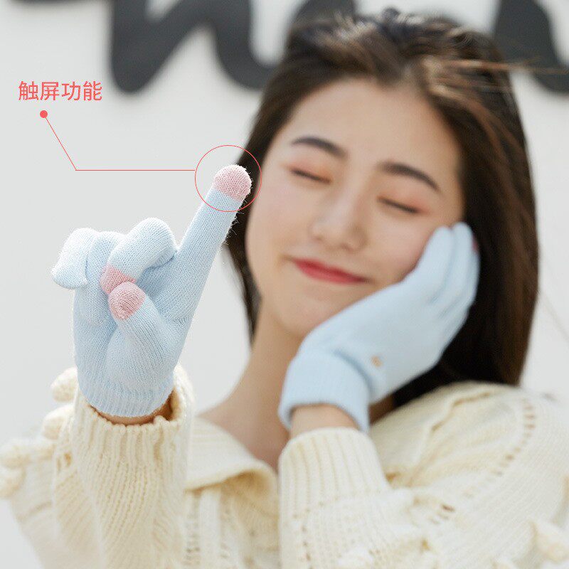 벨벳 다섯 손가락 감기 및 방풍 터치 스크린 사이클링 남성용 단색 간단한 한국어 버전 두꺼워진 여성용 니트 따뜻한 겨울 장갑