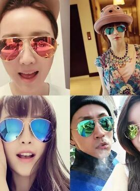 新款情侣太阳镜女潮2025彩膜时尚太阳眼镜男士韩版墨镜圆脸眼镜