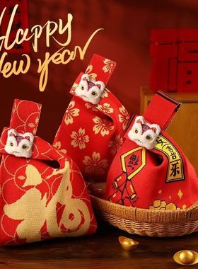 2025蛇年手提针织包春节红色福袋喜庆环保编织袋手腕包新年礼物袋