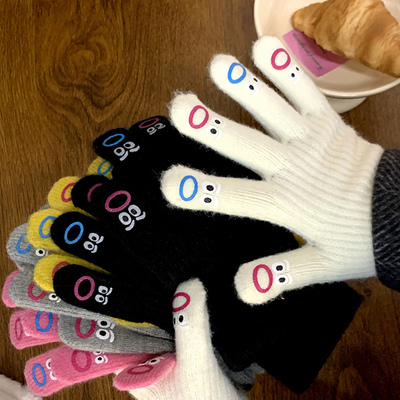 露指针织手套冬季写字保暖防寒