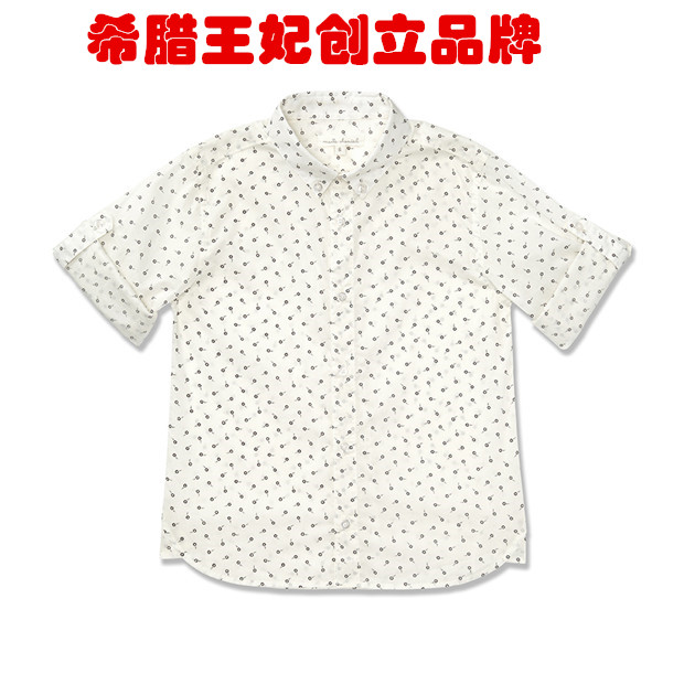 Marie Chantal 男童 夏 纯棉 白色 蒲公英 斑点 半袖 衬衫