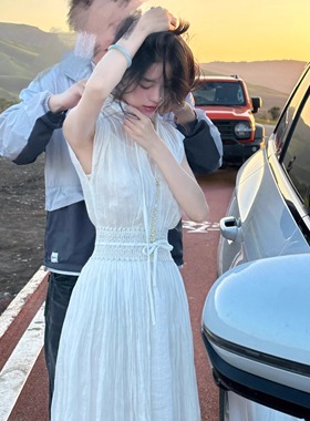 Ti提提  若素 全苎麻中古款两件套 收腰白色连衣裙独家气质长裙女