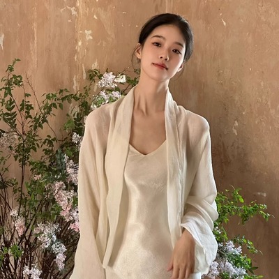 Ti提提 知意 米白色钉珠中式小开衫防晒外套女夏薄款国风旗袍外搭