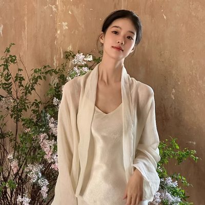 Ti提提 知意 米白色钉珠中式小开衫防晒外套女夏薄款国风旗袍外搭
