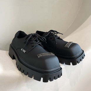 Fang even厚底男皮鞋暗黑系螺丝钉设计休闲增高大方头哑光德比鞋