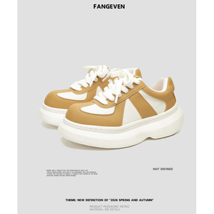 户外休闲运动系带皮鞋 男2026春松糕鞋 even厚底皮面拼接板鞋 Fang