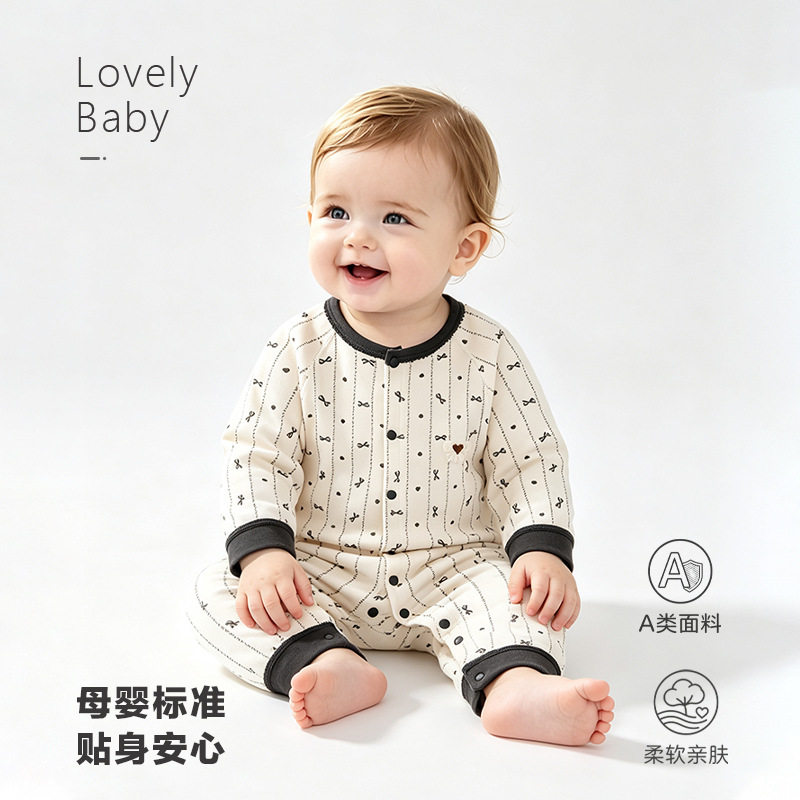 婴儿连体衣春秋长袖薄款纯棉男女宝宝哈衣外出服幼儿爬爬服长爬