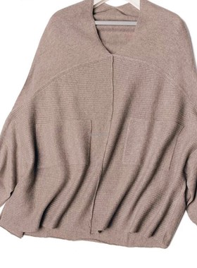 NASE  19年秋冬季开司米CASHMERE精薄插肩小帽女士针织羊绒套头衫